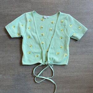 XS Zara Green Floral Knitted Top With Strings